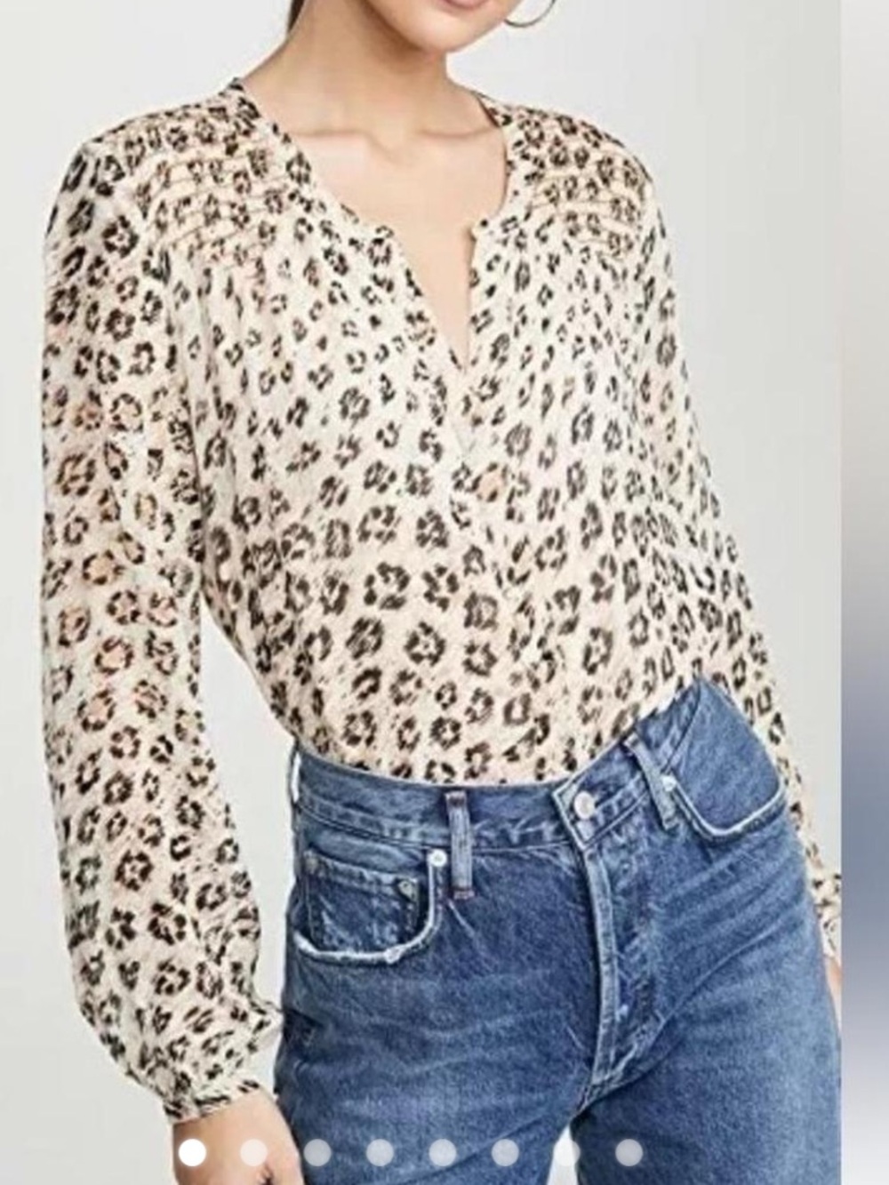 Joie Black and Cream Leopard-Print V-Neck Blouse